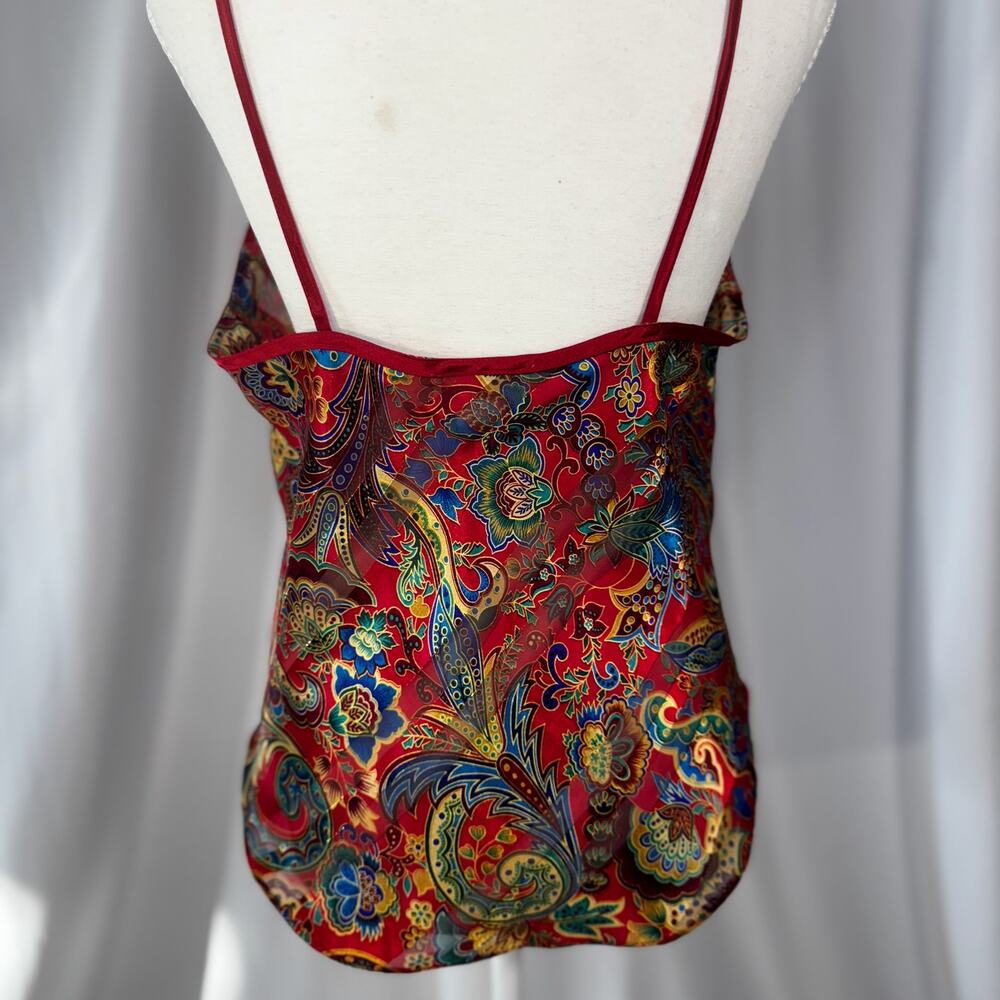 Vtg 90s Satin Paisley Cami Top Red Lingerie Coquette Boho Medium Festival Retro - Picture 6 of 16